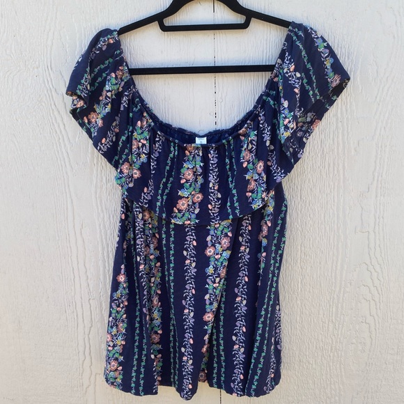 Blue Floral Print Old Navy Off the Shoulder Top - Picture 1 of 3